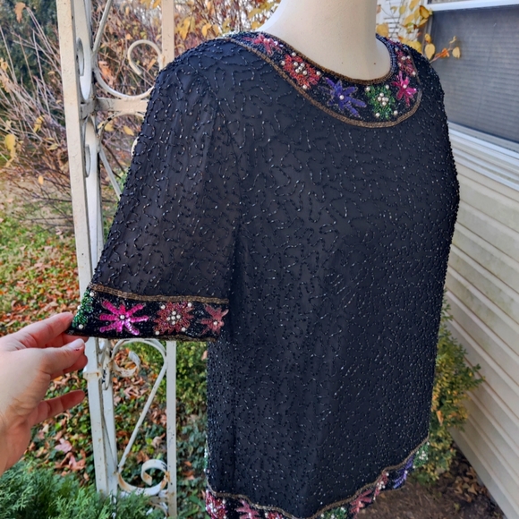 Size XS/S/M Fully beaded 80s formal evening-wear top - Picture 2 of 11